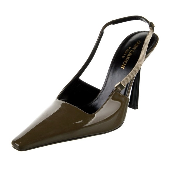 SAINT LAURENT BLAKE SLINGBACK PUMP IN AMBER GREEN - Picture 8 of 14